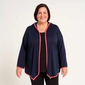 Vintage Livi Hooded Zip-Up Jacket Navy w/ Coral Trim Stretchy Women’s 26/28 (5X)